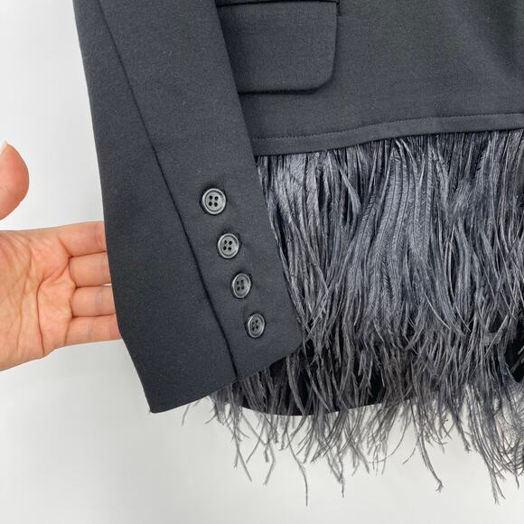 Elizabeth & James | Rihanna Black Ostrich Feather Blazer Flight of Fancy Jacket - Picture 8 of 16
